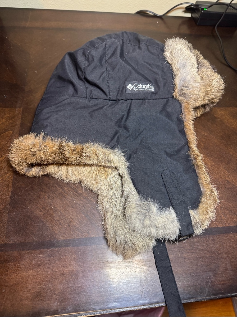 Columbia Black Trapper Hat with Brown Faux-Fur Trim